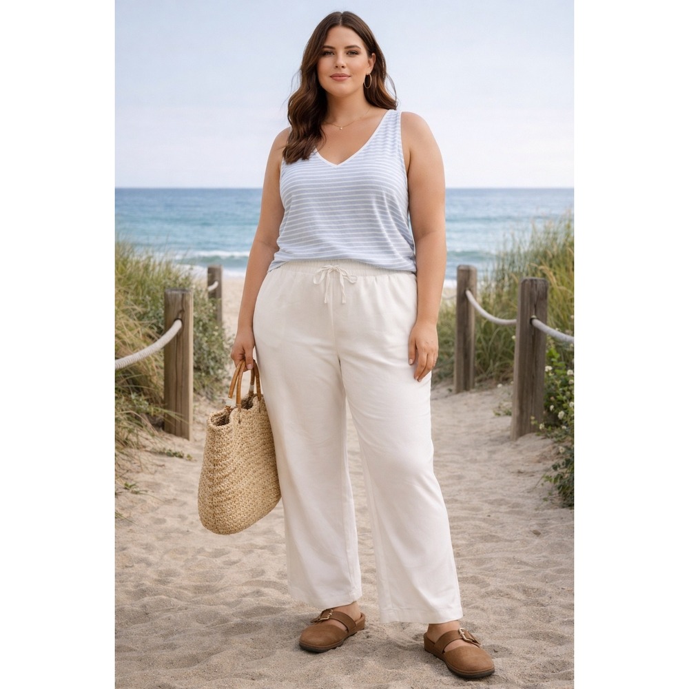 Lane Bryant The Perfect Drape Wide Leg Pants Size 18 Ivory High Rise Chic